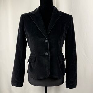 Ann Taylor Petite 4P Black Velvet Blazer Jacket Tailored Career Work Cotton
